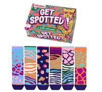 United Oddsocks Get Spotted Gift Box for Women’s - 6 Wild Mismatched Animal Print Socks in Bold Colours - UK 4-8, US 6.5-10.5, EUR 37-42 - Cotton-Rich Gift Set for Fun, Fierce, Fashion-Forward Women