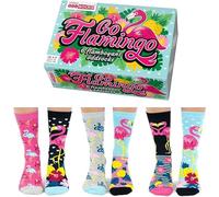 United Oddsocks Go Flamingo Gift Box - 6 Flamboyant Mismatched Socks | Women, Tropical Flamingo Designs - UK 4-8 EUR 37-42 US 6.5-10.5 - Colourful Mix & Match Sock Set - Cotton Rich