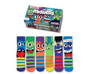United Oddsocks Mashers Gift Box for Boys - 6 Colorful Monster-Themed Mismatched Socks, 15 Mix & Match Combos - UK 12-6, EUR 30.5-38.5, US 13.5-8 - Fun Novelty Sock Set for Kids with Gift Packaging