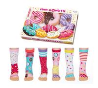 United Oddsocks Mini Donuts Gift Box - 6 Colourful Kids’ Odd Socks for Donut Lovers - UK 12-5.5 EUR 30-38 US 13.5-8 - Sweet Treat-Themed Socks - Mix and Match - Fun & Cotton Rich Crew Set Gift