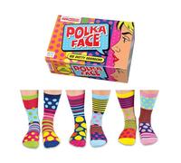 UNITED ODDSOCKS POLKA FACE SIX DOTTY ODD SOCKS FOR LADIES UK 4 - 8 GIFT IDEA