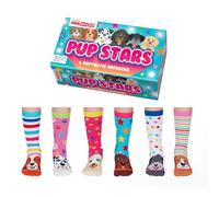 United Oddsocks - Pup Stars- Box 6 Mix and Match Oddsocks For Girls, UK 12-5.5, EUR 30.5-38.5. Fun and Novelty Birthday,Christmas, Dog Socks Gift for Girls