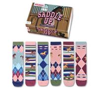 United Oddsocks Saddle Up Gift Box, 6 Horse Themed Odd Socks for Women, Equestrian Inspired Mix and Match Cotton Crew Socks, Country Style Novelty Gift Set for Women UK 4-8 EUR 37-42 US 6.5-10.5