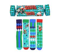 United Oddsocks Santa Banta Men’s Christmas Socks Gift Box - 4 Festive Odd Socks in Cracker Packaging - Colourful Novelty Mix and Match Xmas Argyle & Santa Socks - UK 6-11, EUR 39-46, US 7-12