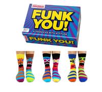 United Oddsocks Funk You Men's Odd Socks Gift Box - 6 Colourful Mismatched Funky Striped Socks with Faces - UK 6-11, EUR 39-46, US 7-12 - Funny Birthday, Bold Novelty Socks for Men, Friends & Family