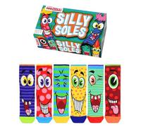 United Oddsocks Silly Soles Gift Box for Kids - 6 Mismatched Character Socks - Funny Faces & Goofy Grins - 15 Mix & Match Combos - UK 12-5.5, US 13.5-8, EU 30.5-38.5 - Cotton Rich, Colourful Socks