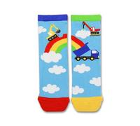 United Oddsocks Sky Odd Pairs for Kids - 1 Mismatched Pair of Construction & Rainbow Socks - UK 9-12, EUR 27-30, US 9.5-13 - Colourful Cotton Rich Socks for Kids Who Love Vehicles
