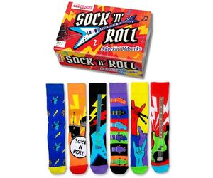 United Oddsocks Sock 'n' Roll Odd Socks Gift Box - 6 Colourful Rock Music-Themed Odd Socks for Men - UK 6-11, EUR 39-46, US 7-12 - Fun Cotton-Rich Socks in Guitar, Drums & Band Styles