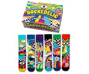 United Oddsocks Sockedelic Gift Box - 6 Way-Out Odd Socks for Men UK 6-11