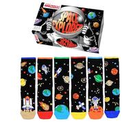 United Oddsocks Space Explorer Gift Box for Kids - 6 Mismatched Galaxy-Themed Socks - Rockets, Planets & Stars - 15 Mix & Match Combos - UK 12-5.5, US 13.5-8, EU 30.5-38.5 - Cotton Rich Socks