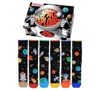 United Oddsocks Space Explorer Gift Box for Men - 6 Mismatched Galaxy-Themed Socks - Rockets, Planets & Stars - 15 Mix & Match Combos - UK 6-11, US 13.5-8, EU 30.5-38.5 - Cotton Rich Socks