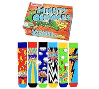 United Oddsocks The Mighty Oddsocks Gift Box for Men - 6 Mismatched Comic Hero Socks - 15 Bold Combos - UK 6-11, US 7-12, EU 39-46 - Cotton Rich, Colourful & Hero-Inspired Gift Set