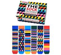 United Oddsocks The Sock Exchange Gift Box for Men - 6 Bold Mismatched Socks with Fun Patterns - 15 Creative Combos - UK 6-11, US 7-12, EU 39-46 - Cotton Rich, Colourful Statement Gift Set