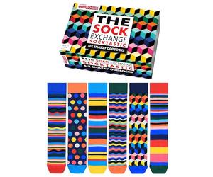 United Oddsocks The Sock Exchange Gift Box for Men - 6 Bold Mismatched Socks with Fun Patterns - 15 Creative Combos - UK 6-11, US 7-12, EU 39-46 - Cotton Rich, Colourful Statement Gift Set