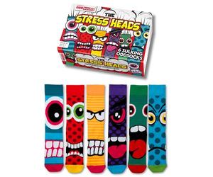 United Oddsocks The Stress Heads Gift Box - 6 Sulking Odd Socks for Men - UK 6-11, EUR 39-46, US 7-12 - Funny Monster-Themed Mix & Match Socks - Colourful Gift for Birthdays, Father’s Day & Christmas