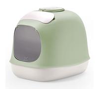UNITED PETS Minù Katzentoilette, Design Made in Italy, with Schaufel and Filter, Green/White, Closed Hygienic Cat Litter Box