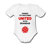 UNITED RED Shhhh! I'm watching with Daddy Mummy Grandad Unique Football Babygrow Cute PERSONALISED UTD Funny Baby Vest Grow Boys Girls Unisex Gift Babygrow sheffield Bodysuit MAN MANCHESTER ROTHERHAM