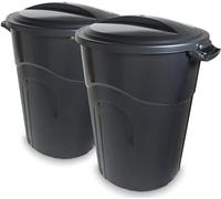 United Solutions 32 Gallon Outdoor Garbage Can, Black, Easy to Carry Garbage Can with Sturdy Construction, Pass-Through Handles & Attachable Click Lock Lid, Indoor or Outdoor Use, 2-Pack