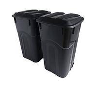 United Solutions 32 Gallon Wheeled Outdoor Garbage Can with Attached Snap Lock Lid and Heavy-Duty Handles, Black, Heavy-Duty Construction, Perfect Backyard, Deck, or Garage Trash Can, 2 Pack