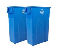 United Solutions Highboy Recycling Container, 23 Gallon, Space Saving Slim Profile and Easy Bag Removal for Indoor or Outdoor use, Recycle Blue (Pack of 2)