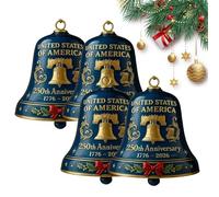 United States 250th Anniversary Bell Ornament, 1776-2026 Freedom Bell Ornaments, Handmade Metal Hanging BELLS Christmas Tree Decorations, Vintage-Style Patriotic Guardian BELLS for Veterans (A6)
