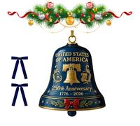 United States 250th Anniversary Bell Ornament, Handmade Metal Hanging Bell Christmas Tree Decorations For Tree or Garden, Patriotic Commemorative Gift for Veterans and Collectors(Blue,1Pc)