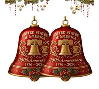 United States 250th Anniversary Bell Ornament,Metal Hanging Christmas Tree Decorations,Handmade Metal Christmas Bell Ornament for Tree or Garden (red,2pcs)