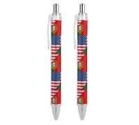 United States And Portugal Flags Retractable Ballpoint Pens 0.5mm Fine Black Inks Roller Smooth Writing Office Supplies 2 PCS