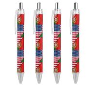 United States And Portugal Flags Retractable Ballpoint Pens 0.5mm Fine Black Inks Roller Smooth Writing Office Supplies 4 PCS