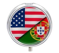United States and Portugal Flags Round Pill Organizer | Mini 3 Compartment Portable Pill Box Push Button Travel Medication Case for Men Women