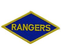 United States Army Rangers Diamond Shaped Patch, Blue and Yellow, with Iron-On Adhesive