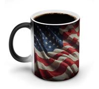 United States Flag Stacked Wavy Funny Mug Coffee Tea Cup Color Changing Heat Sensitive for Home Office