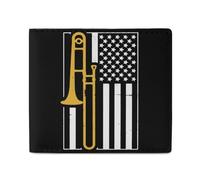 United States Flag Trombone Men Wallet Leather Bifold Wallets with Window Slim Minimalist Front Pocket