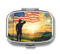 United States Flag Veterans Day Travel Pill Organizer with Mirror