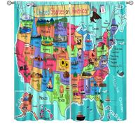 United States Map Curtains, Cartoon America USA State Distribution Colorful Educational Geography Blackout Window Drapes for Kids Bedroom Nursery Classroom Drapes Set 2 Panels,42x54 Inches