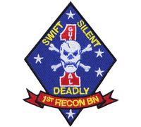 United States Marine Corps USMC, 1st Recon Battalion Swift Silent Deadly Patch, with Iron-On Adhesive (Full Color)