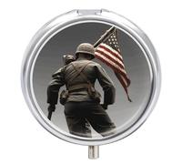 United States Marine Pill Box Portable Mini Travel Pill Organizer Holder 3 Compartment Decorative Round Pills Case Exquisite Daily Vitamin Container for Cod Liver Oil