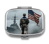 United States Marine pilldispenser with Mirror 2 Compartments Waterproof PillCase for Purse Pocket Non-Slip Grip Travel Medicine Organizer Container Box for Vitamin Fish Oil Supplement