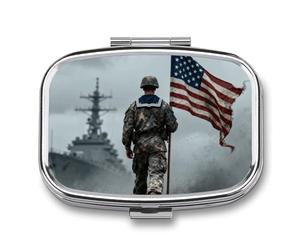 United States Marine pilldispenser with Mirror 2 Compartments Waterproof PillCase for Purse Pocket Non-Slip Grip Travel Medicine Organizer Container Box for Vitamin Fish Oil Supplement