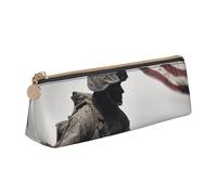 United States Marine Printed Triangle Leather Pencil Case for Girls Boys, Zipper Pencil Bag Pen Pouch Bag Organizer for Student School Office College