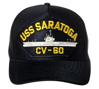 United States Navy USS Saratoga CV-60 Supercarrier Ship Emblem Patch Hat Navy Blue Baseball Cap
