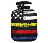 United States of America Flag with Blue Red USA Water Bottle for hot Water with Soft Cover, 2L hot Compress for Neck and Shoulder Pain Relief