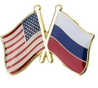 United States of America USA & Russia Friendship Flags Metal Enamel Pin Badge - 2.4cm x 1.9cm - Crossed National Flags Hard Enamel Lapel Pin