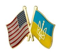 United States of America USA & Ukraine Friendship Flag Enamel Lapel Pin Badge - 2.4cm x 1.9cm - Crossed American and Ukrainian Flags