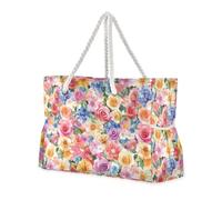 United States Rose Beauty Flowers Sandproof Totes For Work with side pocketes Zipper Tote Bag with cup holders on the side