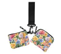 United States Rose Beauty Summer Flowers Colorful Dual Coin Purse Credit Card Holder Wallet Thin Flat Key Chain Wallet Change Purse with Keychain for Women 2 Pcs, United States rose beauty Summer
