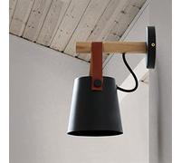 United States Rural Light Create Nordic Simple Aisle Indicator Light The Study Reading Light Bedside Multifunction Wood Coffee Shop Iron Art Leather Band Wall (Black)