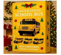 United States School Bus · 2025 Christmas Advent Calendar With 24 Nostalgic School Bus Figurines for Christmas Tree Ornaments & Collectibles, for Student, Car Lovers