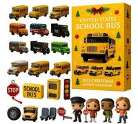 United States School Bus · 2025 Christmas Advent Calendar With 24 Nostalgic School Bus Figurines for Christmas Tree Ornaments & Collectibles, Gifts for Car Lovers, Collector