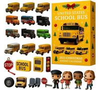 United States School Bus · 2025 Christmas Advent Calendar With 24 Nostalgic School Bus Figurines for Christmas Tree Ornaments & Collectibles, Gifts for Car Lovers, Collector (Yellow)